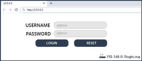 10.0.0.3 default username password