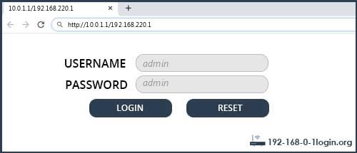10.0.1.1/192.168.220.1 default username password