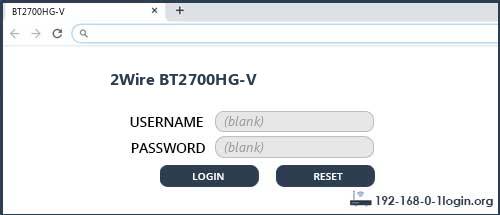 2Wire BT2700HG-V router default login