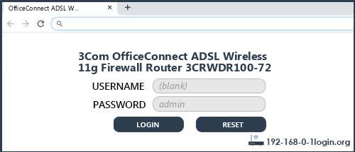 3Com OfficeConnect ADSL Wireless 11g Firewall Router 3CRWDR100-72 router default login