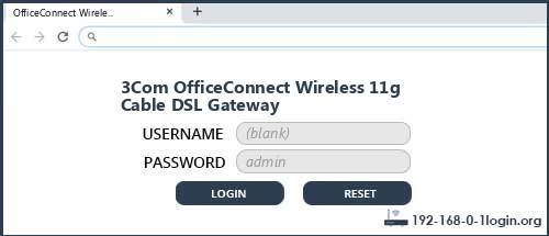 3Com OfficeConnect Wireless 11g Cable DSL Gateway router default login