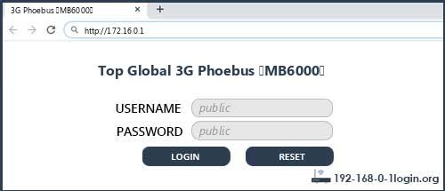 Top Global 3G Phoebus (MB6000) router default login