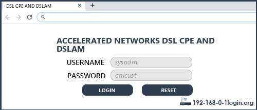ACCELERATED NETWORKS DSL CPE AND DSLAM router default login
