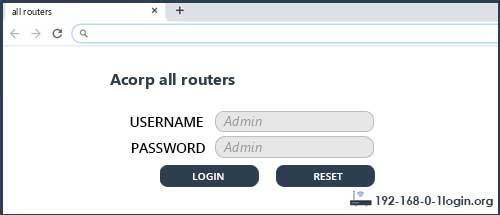 Acorp all routers router default login