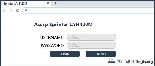 Acorp Sprinter LAN420M router default login