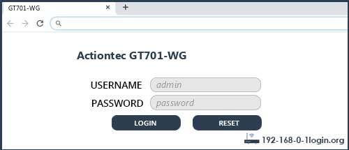 Actiontec GT701-WG router default login