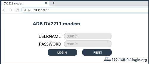 ADB DV2211 modem router default login