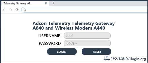 Adcon Telemetry Telemetry Gateway A840 and Wireless Modem A440 router default login
