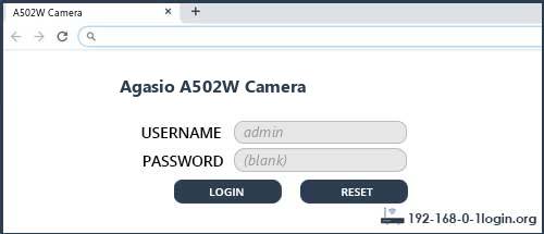 Agasio A502W Camera router default login