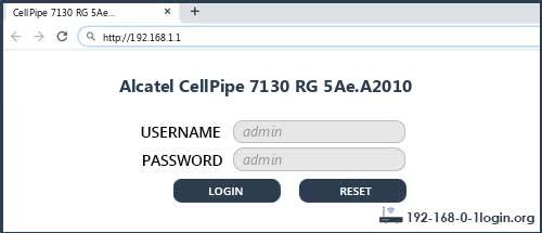 Alcatel CellPipe 7130 RG 5Ae.A2010 router default login