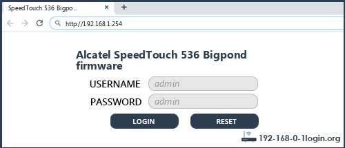 Alcatel SpeedTouch 536 Bigpond firmware router default login