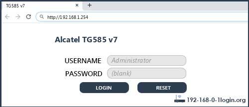 Alcatel TG585 v7 router default login