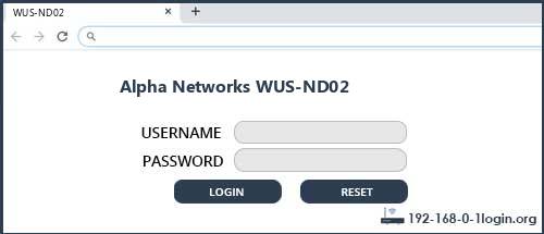Alpha Networks WUS-ND02 router default login