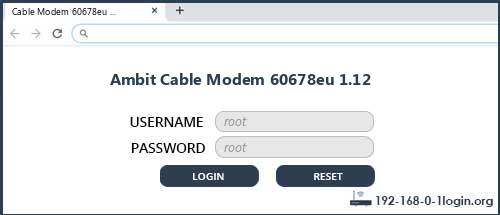 Ambit Cable Modem 60678eu 1.12 router default login