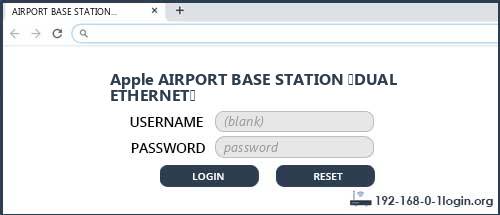 Apple AIRPORT BASE STATION (DUAL ETHERNET) router default login