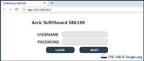 Arris SURFboard SB6190 router default login