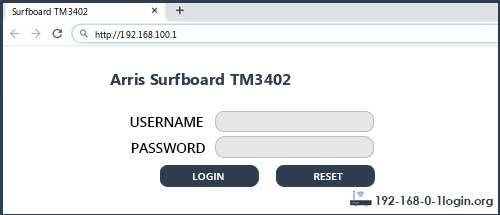 Arris Surfboard TM3402 router default login