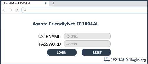 Asante FriendlyNet FR1004AL router default login