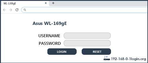 Asus WL-169gE router default login