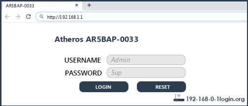Atheros AR5BAP-0033 router default login