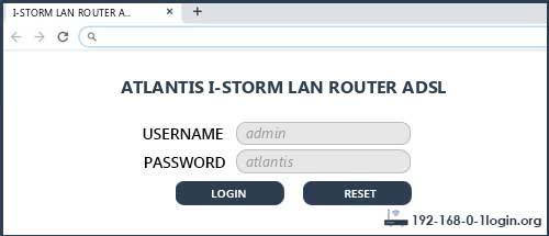 ATLANTIS I-STORM LAN ROUTER ADSL router default login
