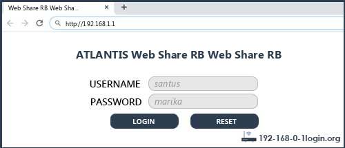 ATLANTIS Web Share RB Web Share RB router default login