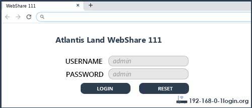 Atlantis Land WebShare 111 router default login