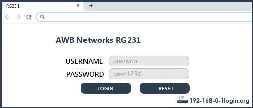 AWB Networks RG231 router default login