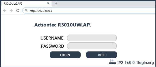 Actiontec R3010UW(AP) router default login