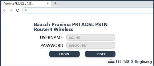 Bausch Proxima PRI ADSL PSTN Router4 Wireless router default login
