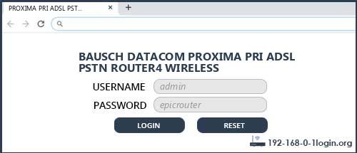 BAUSCH DATACOM PROXIMA PRI ADSL PSTN ROUTER4 WIRELESS router default login