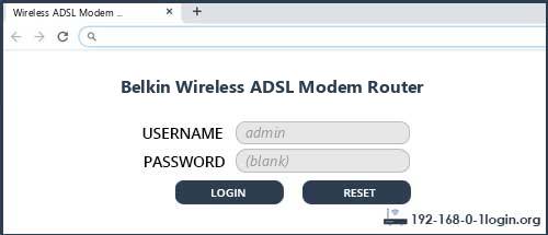 Belkin Wireless ADSL Modem Router router default login
