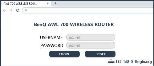 BenQ AWL 700 WIRELESS ROUTER router default login