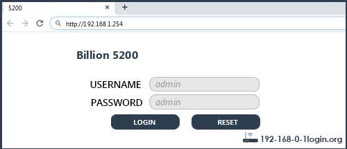 Billion 5200 router default login