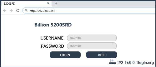 Billion 5200SRD router default login