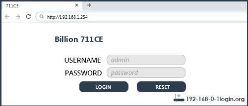 Billion 711CE router default login