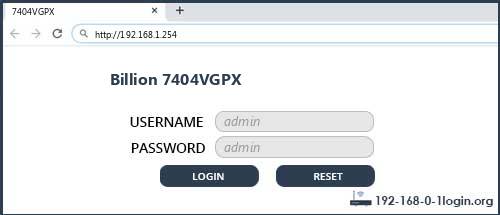 Billion 7404VGPX router default login