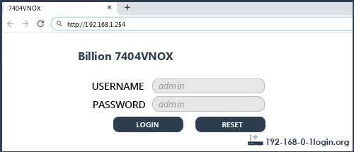 Billion 7404VNOX router default login