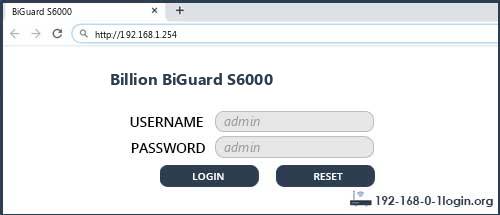Billion BiGuard S6000 router default login