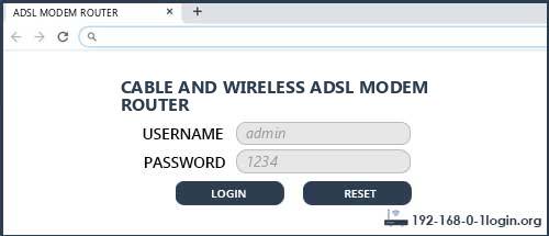 CABLE AND WIRELESS ADSL MODEM ROUTER router default login