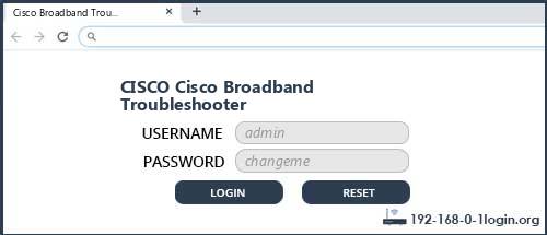 CISCO Cisco Broadband Troubleshooter router default login