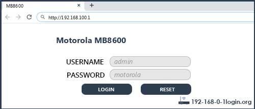 Motorola MB8600 router default login