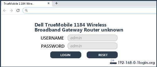 Dell TrueMobile 1184 Wireless Broadband Gateway Router unknown router default login
