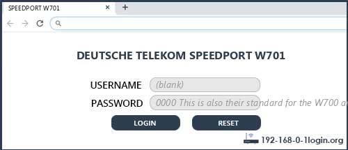 DEUTSCHE TELEKOM SPEEDPORT W701 router default login