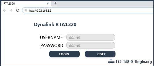 Dynalink RTA1320 router default login