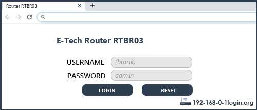 E-Tech Router RTBR03 router default login