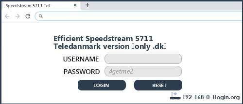 Efficient Speedstream 5711 Teledanmark version (only .dk) router default login