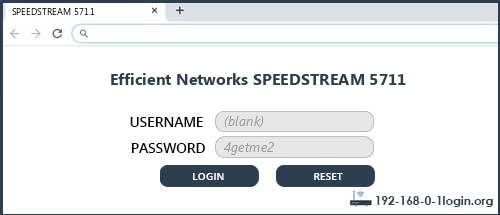 Efficient Networks SPEEDSTREAM 5711 router default login