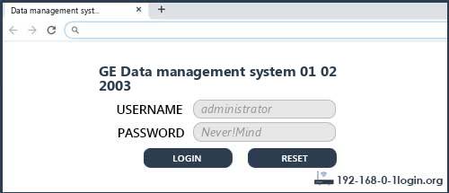 GE Data management system 01 02 2003 router default login