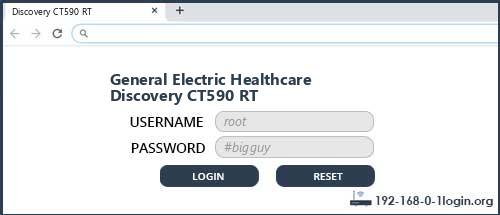General Electric Healthcare Discovery CT590 RT router default login